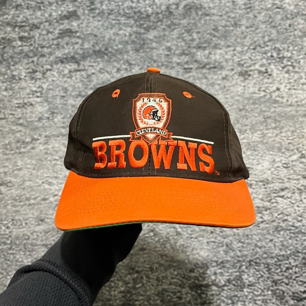 Vintage 90s Cleveland Browns Snapback Hat NFL Brown Orange Embroidered Logo Cap